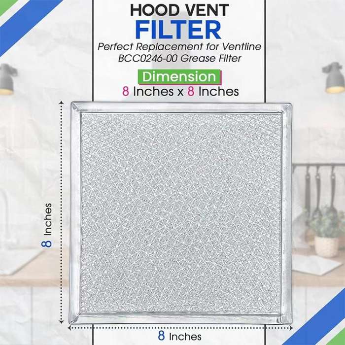 For Ventline BCC024600 2pcs 8x8 Inch Range Hood Vent Filter Replacement Parts