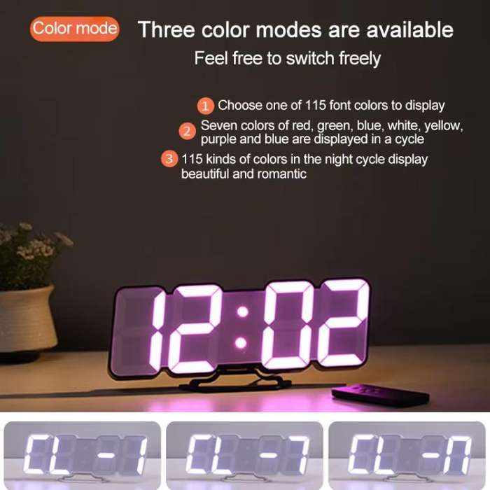 RGB Color Changing 3D Digital Clock With Voice Control, Adjustable Brightness, Temperature Displa...