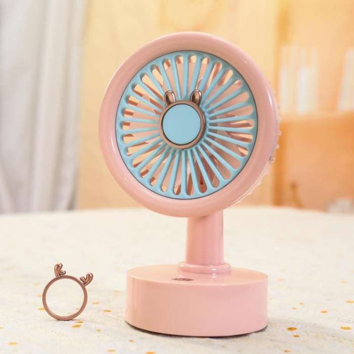 Student USB Small Desktop Fan Replaceable Animal Ears Multi-Speed Lithium Battery Mute Fan, Color...