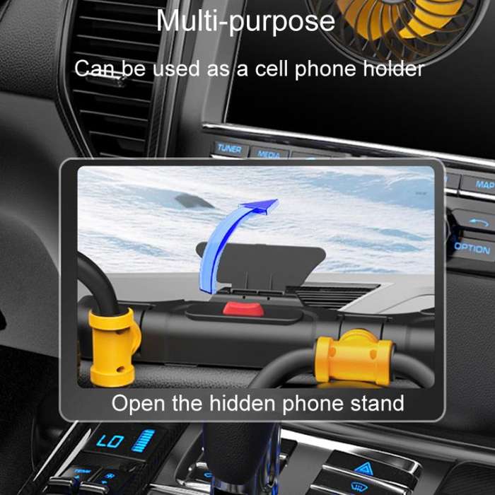 F4505 Car Triple-Head Rotatable Fan Auto 3-Way Folding Fan, Style: USB Port 5V