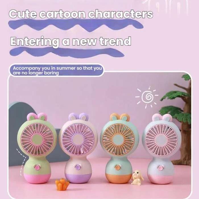 Cute Cartoon Rabbit Desktop Fan Children Summer Cool Gifts Handheld Rechargeable Fan(Green)