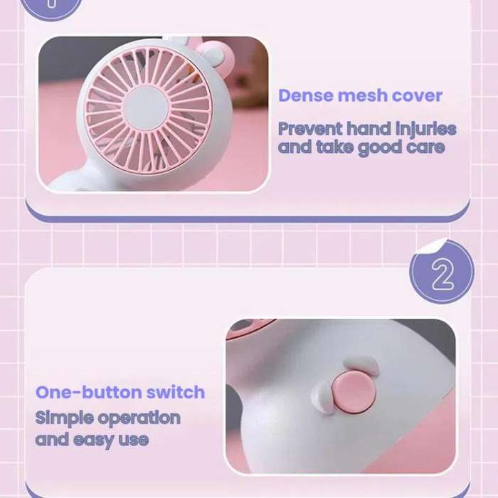 Cute Cartoon Rabbit Desktop Fan Children Summer Cool Gifts Handheld Rechargeable Fan(Green)