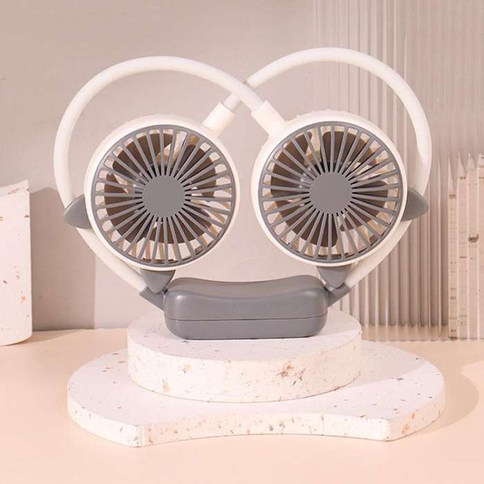 Outdoor Folding Mini Neck Fan Portable USB Rechargeable Summer Gift Fan, Color: Cat Ears Gray White