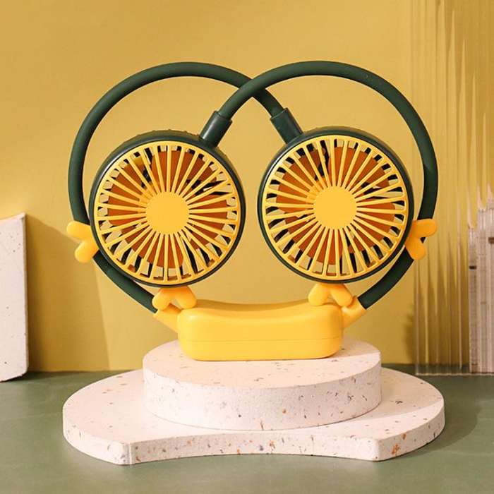 Outdoor Folding Mini Neck Fan Portable USB Rechargeable Summer Gift Fan, Color: Deer Green