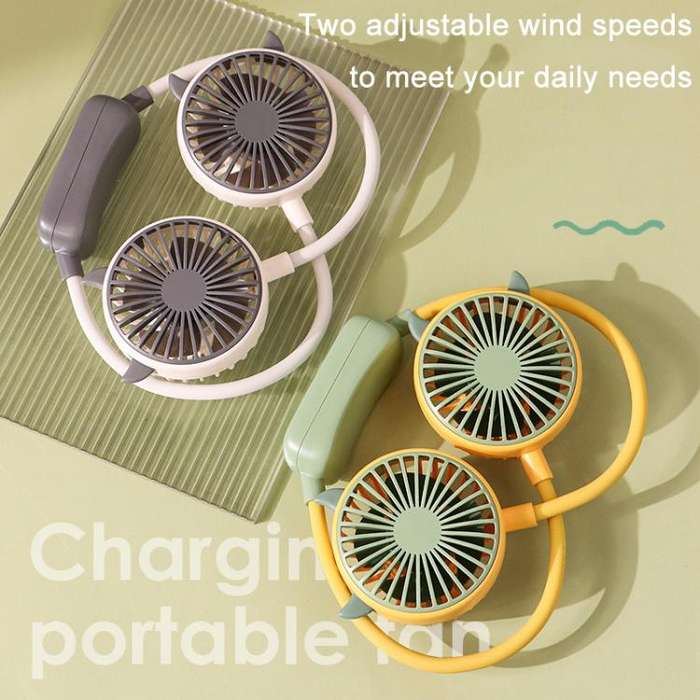 Outdoor Folding Mini Neck Fan Portable USB Rechargeable Summer Gift Fan, Color: Cat Ears Green