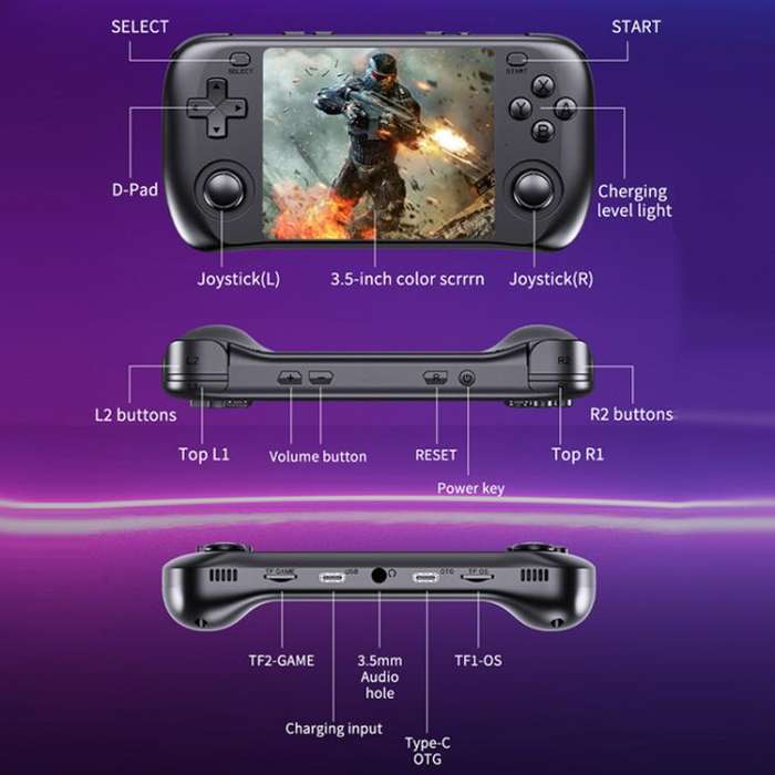 H36S 3.5 Inch IPS HD Screen Retro PSP Game Console Linux System GBA Handheld Video Game Console, ...