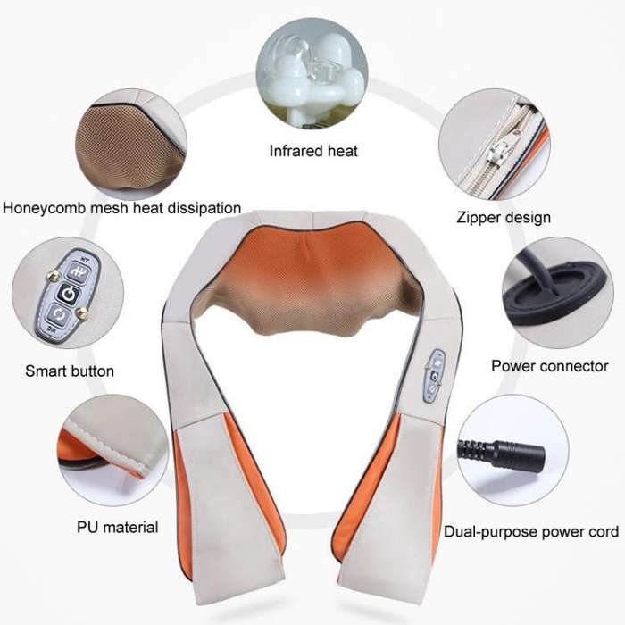 Car Household Massage Shawl Heated Shoulder And Cervical Massager US Plug(Beige+Orange)