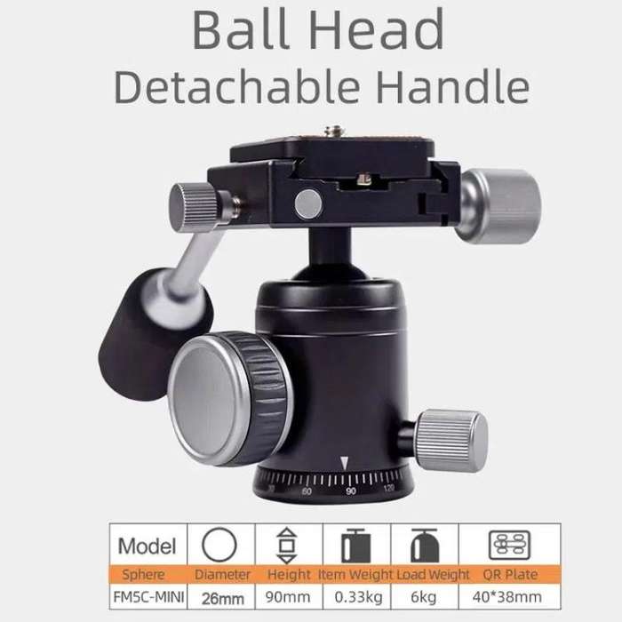 XILETU FM5C-MINI Adjustable 16.5-51cm Aluminum Tripod with 26mm Ball Head 6kg Load Capacity for 3...
