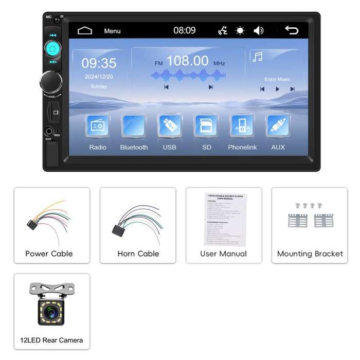 7 Inch Wired Carplay Dual Butt MP5 Player Bluetooth Big Screen Car Center Control, Spec: Standard...