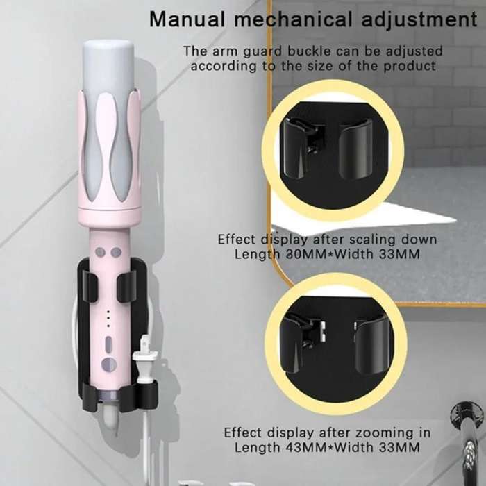 Bathroom Wall-Mounted Curling Iron Organizer Holder with Adjustable Clamps Built-In Cord Wrap(White)