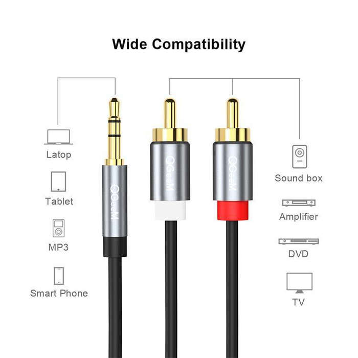 QGeeM 2RCA to 3.5mm Jack Audio Cable Gold-Plated Stereo Aux Cord for Home Theater, DVD Player,Hi-...