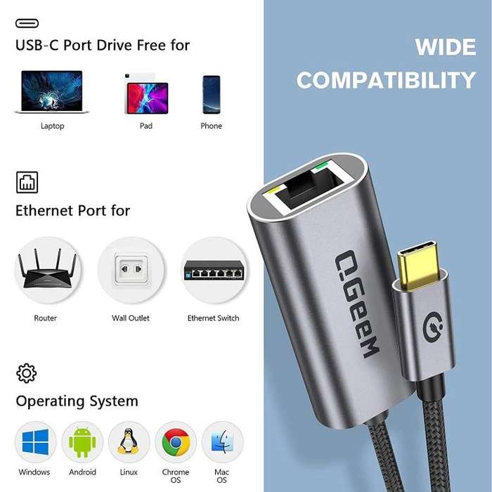 QGeeM  USB-A To RJ45 LAN Converter Gigabit Ethernet Adapter for Laptop, PC, Smartphone, Plug & Pl...