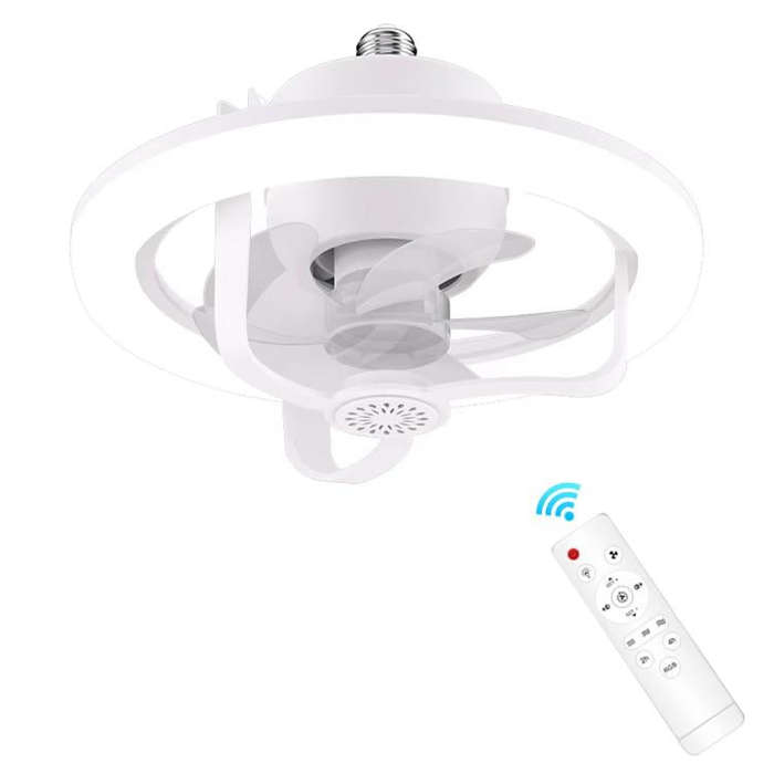 50W Ceiling Fan Light With E27 Socket 3 Speeds Adjustable RGB LED Strip(White)