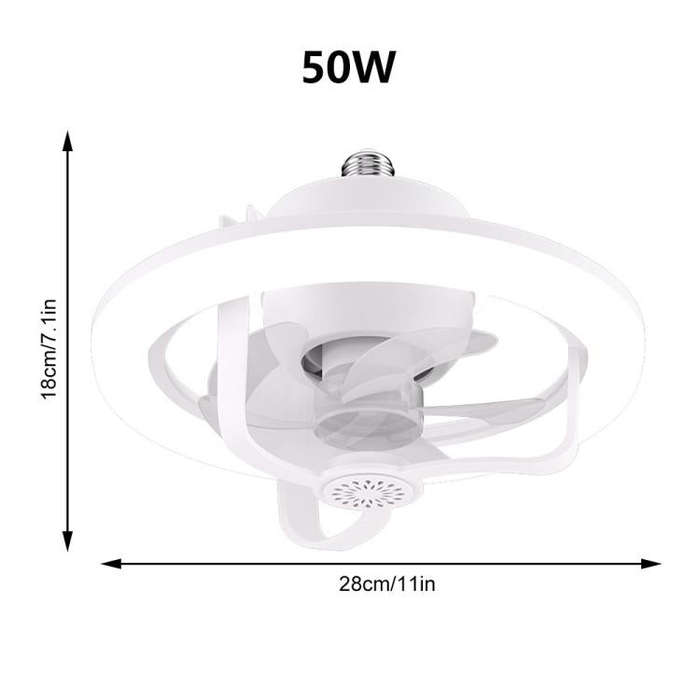 50W Ceiling Fan Light With E27 Socket 3 Speeds Adjustable RGB LED Strip(White)