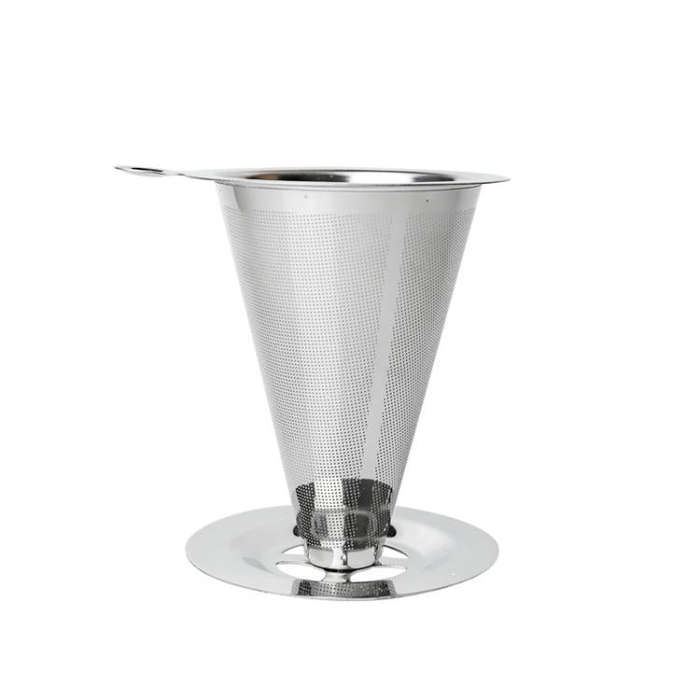 V60 Stainless Steel Coffee Filter with Base for Pour Over Brewing, Spec: 1-3 Cups  300-mesh