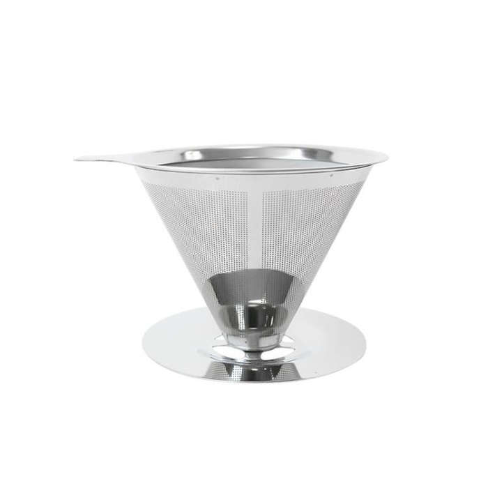 V60 Stainless Steel Coffee Filter with Base for Pour Over Brewing, Spec: 1-4 Cups 600-mesh