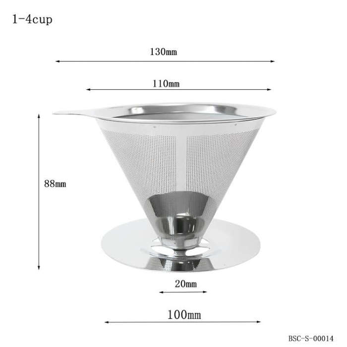V60 Stainless Steel Coffee Filter with Base for Pour Over Brewing, Spec: 1-4 Cups 600-mesh