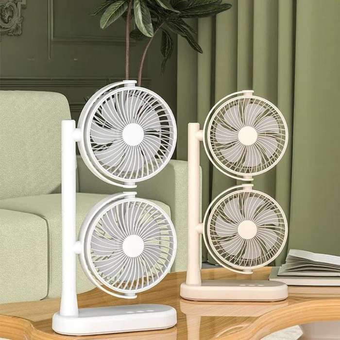 Dual Head Desk Fan 360-Degree Adjustable Oscillating Air Circulator 3-Speed Portable Cooling Fan ...