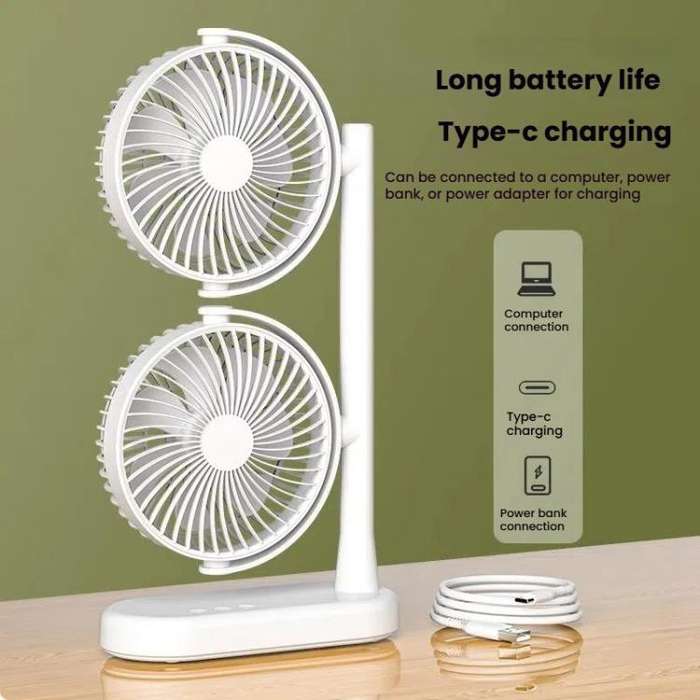 Dual Head Desk Fan 360-Degree Adjustable Oscillating Air Circulator 3-Speed Portable Cooling Fan ...