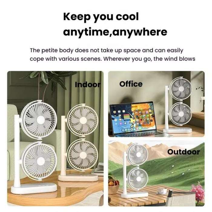 Dual Head Desk Fan 360-Degree Adjustable Oscillating Air Circulator 3-Speed Portable Cooling Fan ...