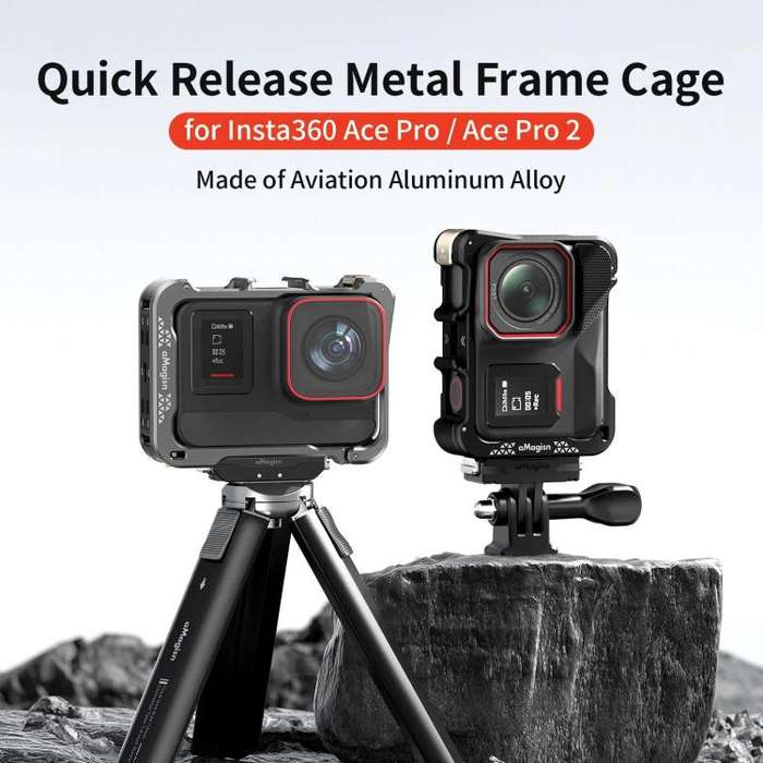 For Insta360 Ace Pro 2 / Ace Pro Camera AMagisn Quick Release Metal Cage Horizontal & Vertical Sh...