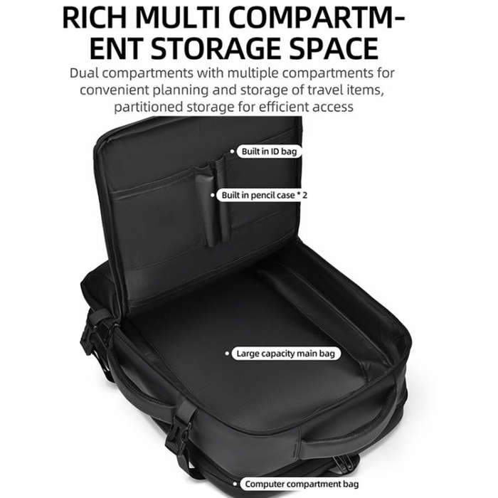 WEIXIER B759 Simple Expandable Men Shoulder Bag Large Capacity Laptop Backpacks(Black)