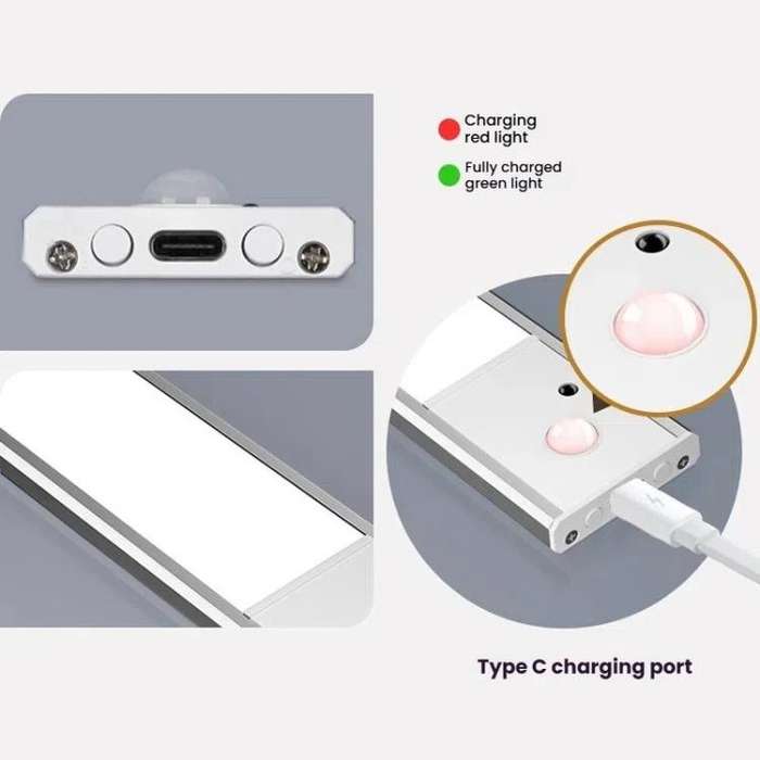 80cm Rechargeable Motion Sensor Light Bar Cabinet Wardrobe Lamp With Remote Control Silver