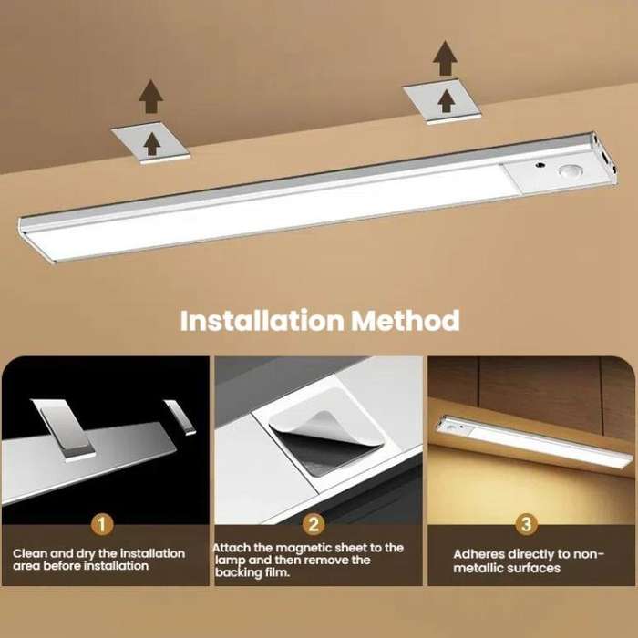 80cm Rechargeable Motion Sensor Light Bar Cabinet Wardrobe Lamp With Remote Control Silver