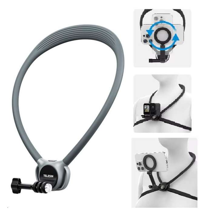 TELESIN Action Camera Neck Holder SE2.0 POV Perspective Bracket With Adjustable Chest Strap(Gray)