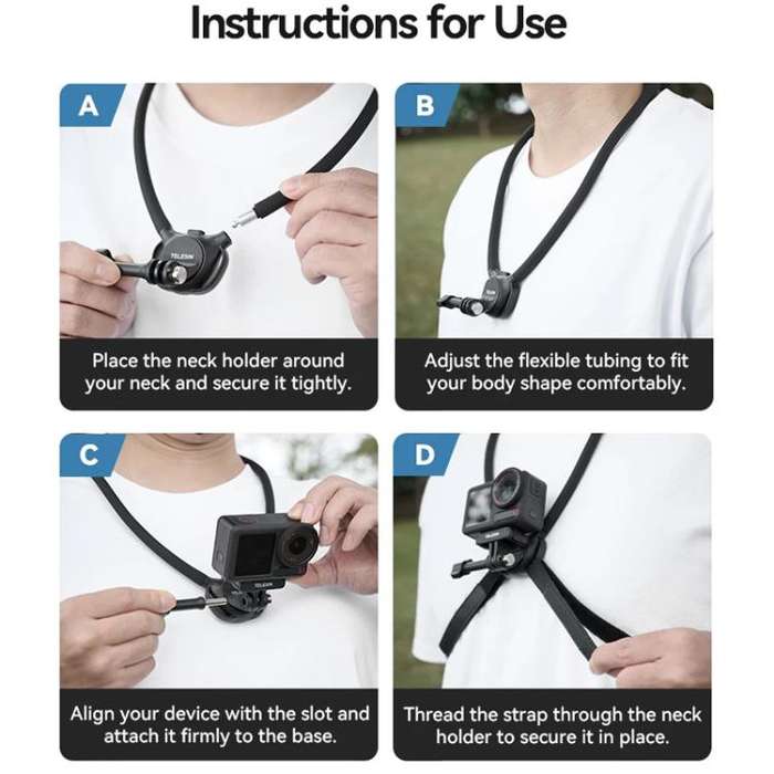 TELESIN Action Camera Neck Holder SE2.0 POV Perspective Bracket With Adjustable Chest Strap(Black)