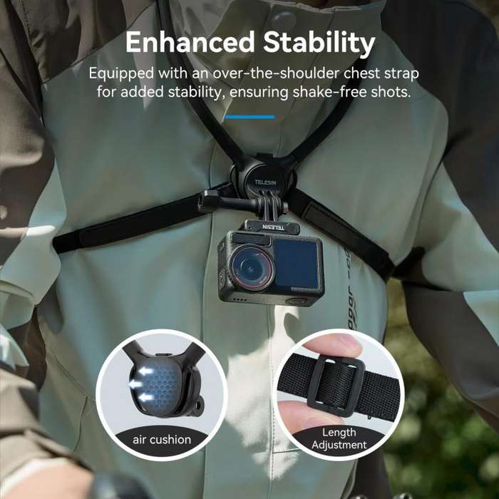 TELESIN Action Camera Neck Holder SE2.0 POV Perspective Bracket With Adjustable Chest Strap(Black)
