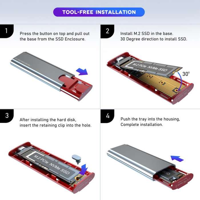 M.2 NVMe/SATA SSD Enclosure USB-C 10Gbps External Case Supports Up To 2TB With USB-A To Type-C Cable