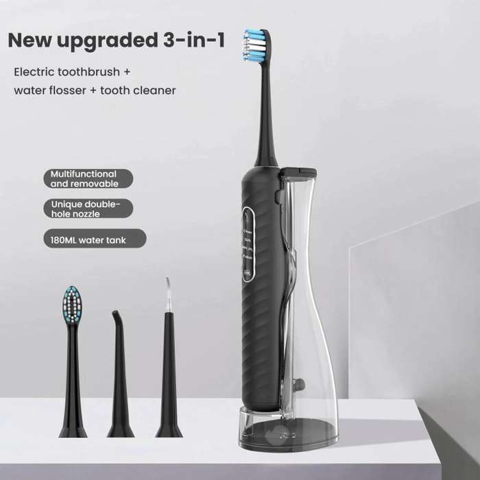 3-in-1 Electric Toothbrush, Water Flosser & Oral Irrigator with 180mL Detachable Tank(White)