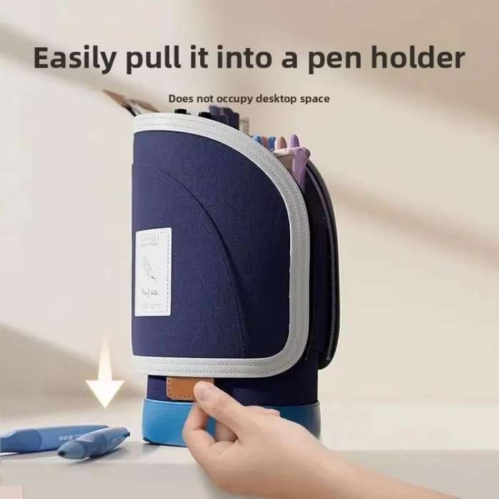 Vertical Pencil Cases Expandable Large Capacity Desk Stationery Organizer For Students(Blue)