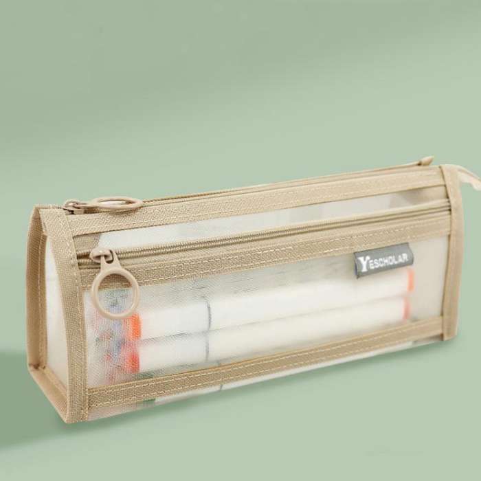 Large Capacity Double-Layer Mesh Pencil Case Triangular Base Design Exam Accessory Pouch(Light Co...