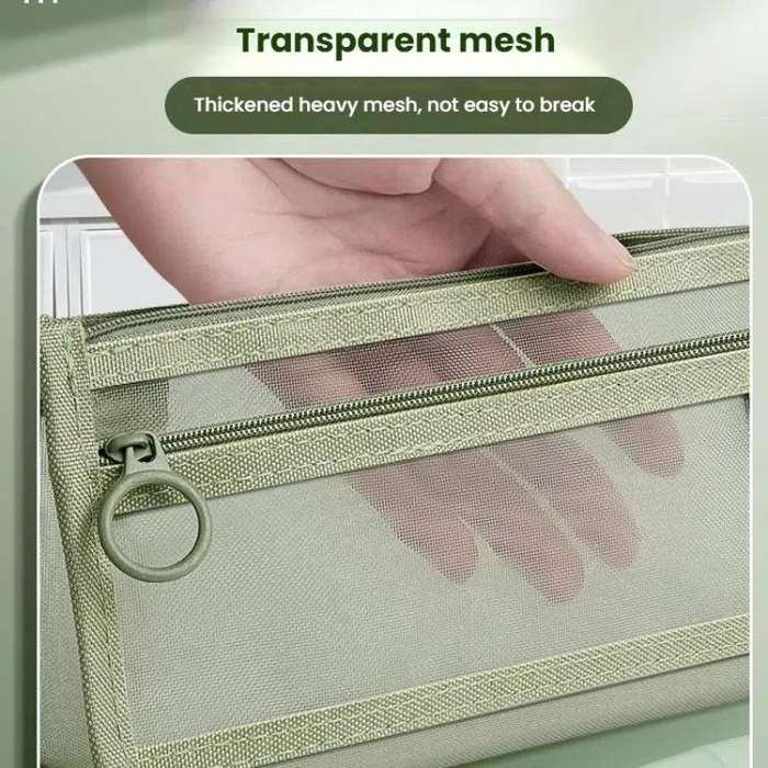 Large Capacity Double-Layer Mesh Pencil Case Triangular Base Design Exam Accessory Pouch(Light Co...