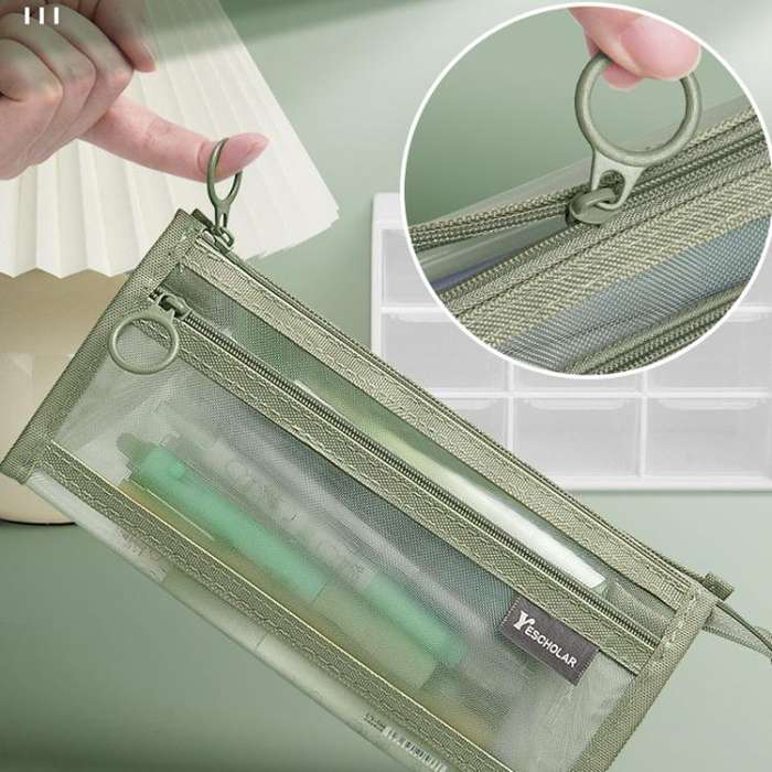 Large Capacity Double-Layer Mesh Pencil Case Triangular Base Design Exam Accessory Pouch(Light Co...