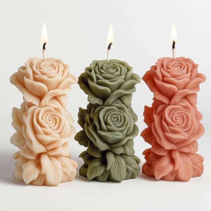 Flower Column Aromatherapy Candle Silicone Mold DIY Handmade Gift Diffuser Stone Mold, Style: Ros...