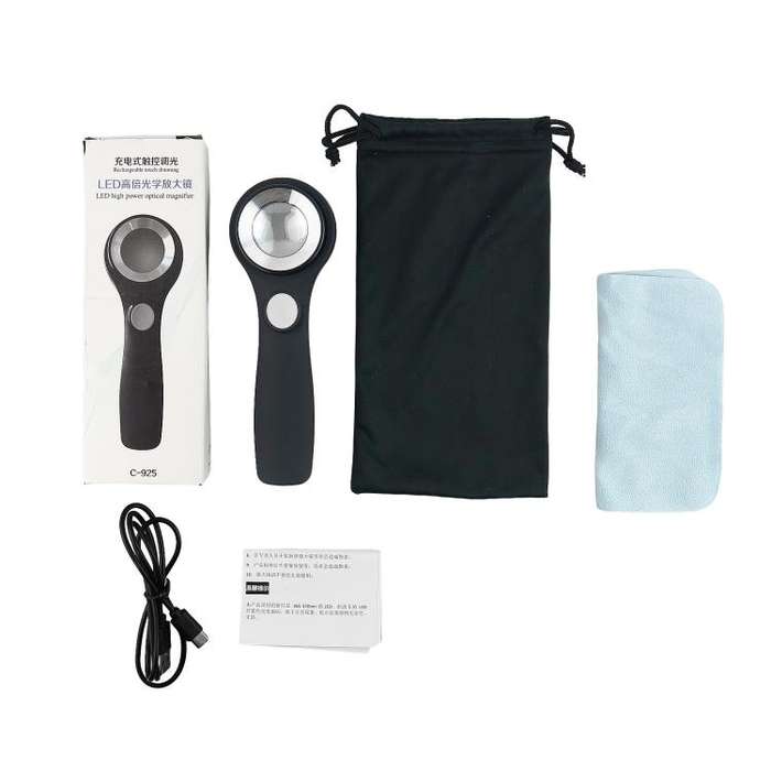 Alloy Handheld 60x USB Charging Touch Switch LED Light Optical Glass Magnifier(Silver)