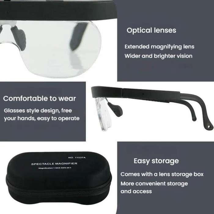 11537A 1.5/2.5/3.5X Eyeglass-style Magnifying Glass Head-mounted Magnifying Glass for Carving Rep...