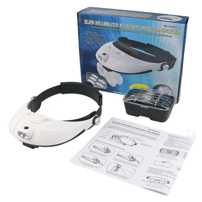 81001-G Dual LED Light Elderly Reading Head-Mounted Magnifying Glass With Replaceable Lenses For ...