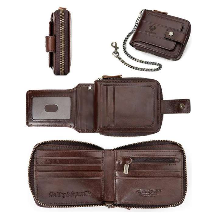 HUMERPAUL BP735 Leather Horizontal Zipper Wallet Multiple Card Slots RFID Anti-Theft Protection M...