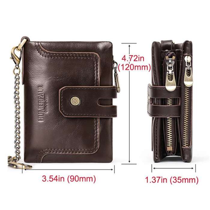 HUMERPAUL BP778 Short Leather Wallet RFID Tri-fold Double Zipper Coin Purse(Black)