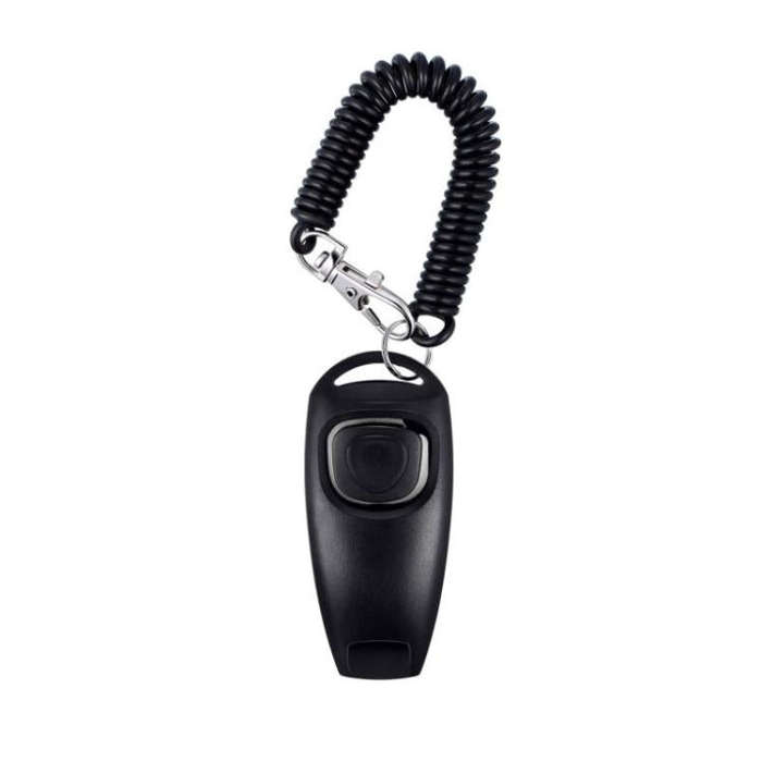 2 In 1 Pet Training Clicker Dog Whistle With Long Wristband(Black)