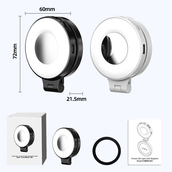 HEPAIL AC74 Magsafe Magnetic Smartphone Light Portable Handheld Selfie Light(White)