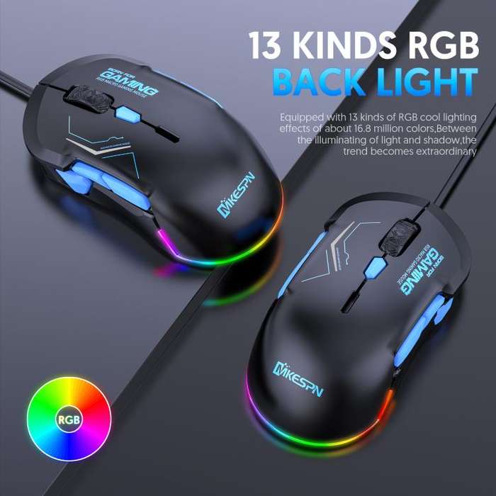 MKESPN 12800 DPI Ambidextrous Wired Gaming Mouse - 10 Programmable Buttons, RGB Customization, Sy...