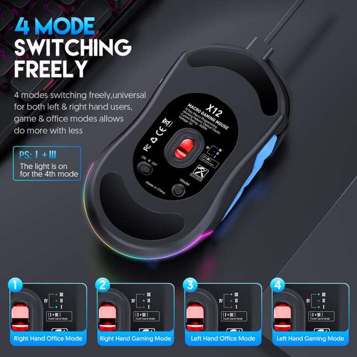 MKESPN 12800 DPI Ambidextrous Wired Gaming Mouse - 10 Programmable Buttons, RGB Customization, Sy...