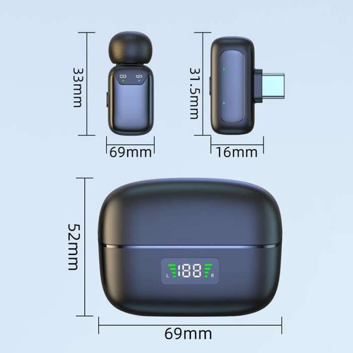8 Pin Dual Microphone Mini Wireless Finger Clip Microphone Mobile Phone Live Noise Reduction Blue...