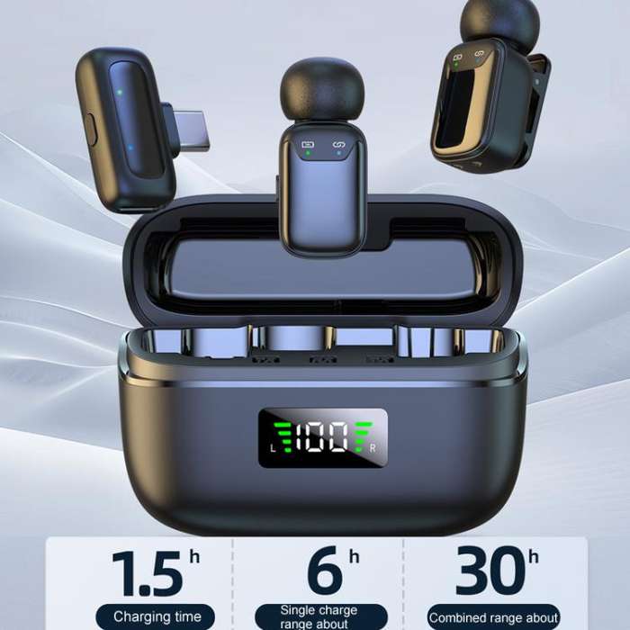 8 Pin Dual Microphone Mini Wireless Finger Clip Microphone Mobile Phone Live Noise Reduction Blue...