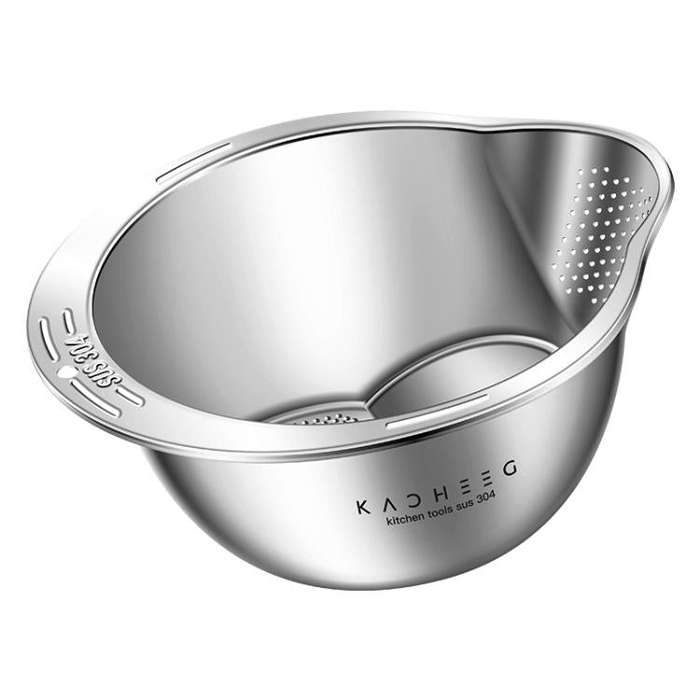 Kacheeg 304 Stainless Steel Multi-Purpose Colander, Vegetable & Rice Strainer, Washing Basket 24cm